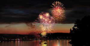 Fireworks over the river Rhine