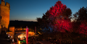 Overview of the red wine festival in Ingelheim during night time