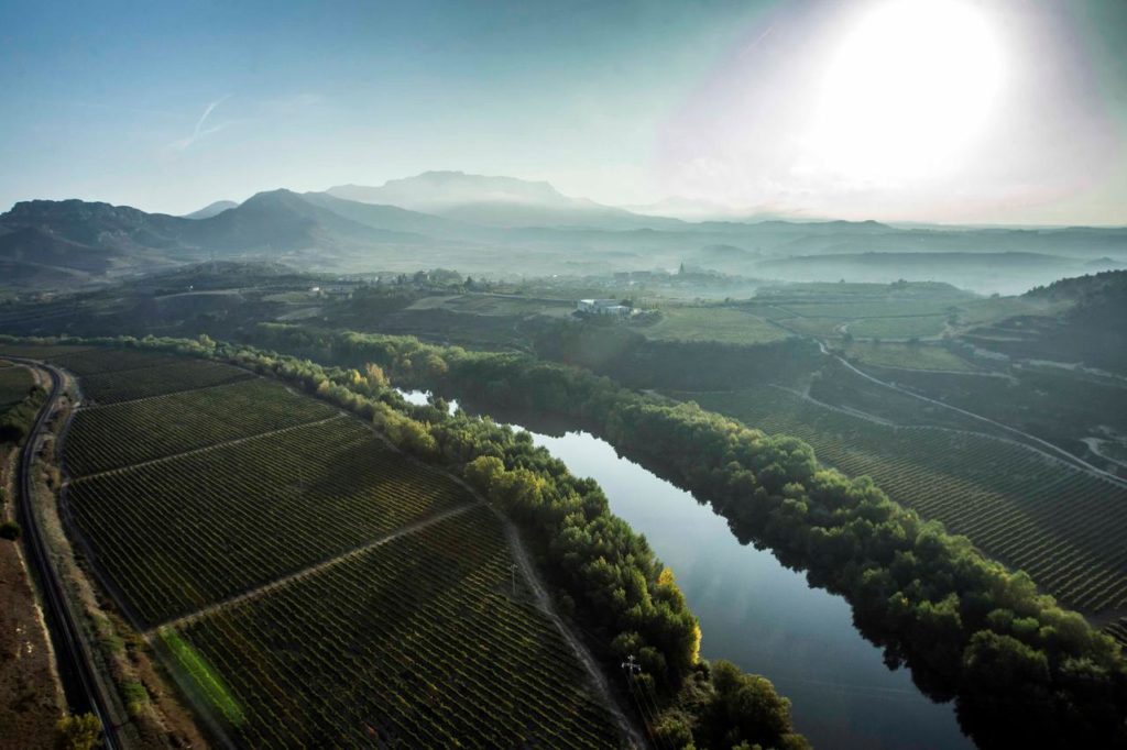 Rioja landscape. Ebro river in Briñas
